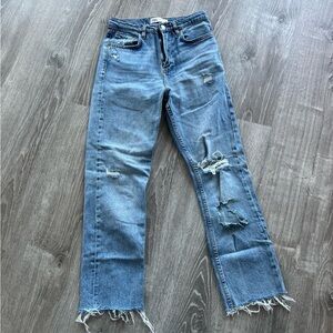Zara Ripped Crop High Waist Kick Jeans